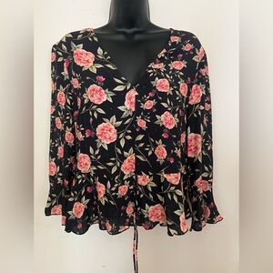 Zara Floral Black and Pink Women's Top